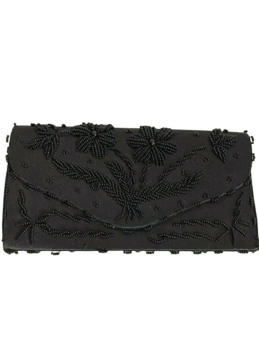 Vintage Black Beaded Satin Envelope Clutch Handmade Wedding Prom